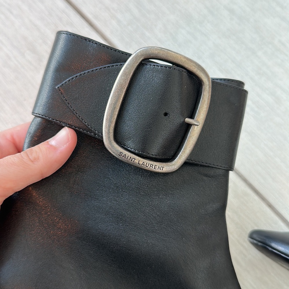 Saint Laurent Black Leather Buckle Booties - Picture 2 of 5